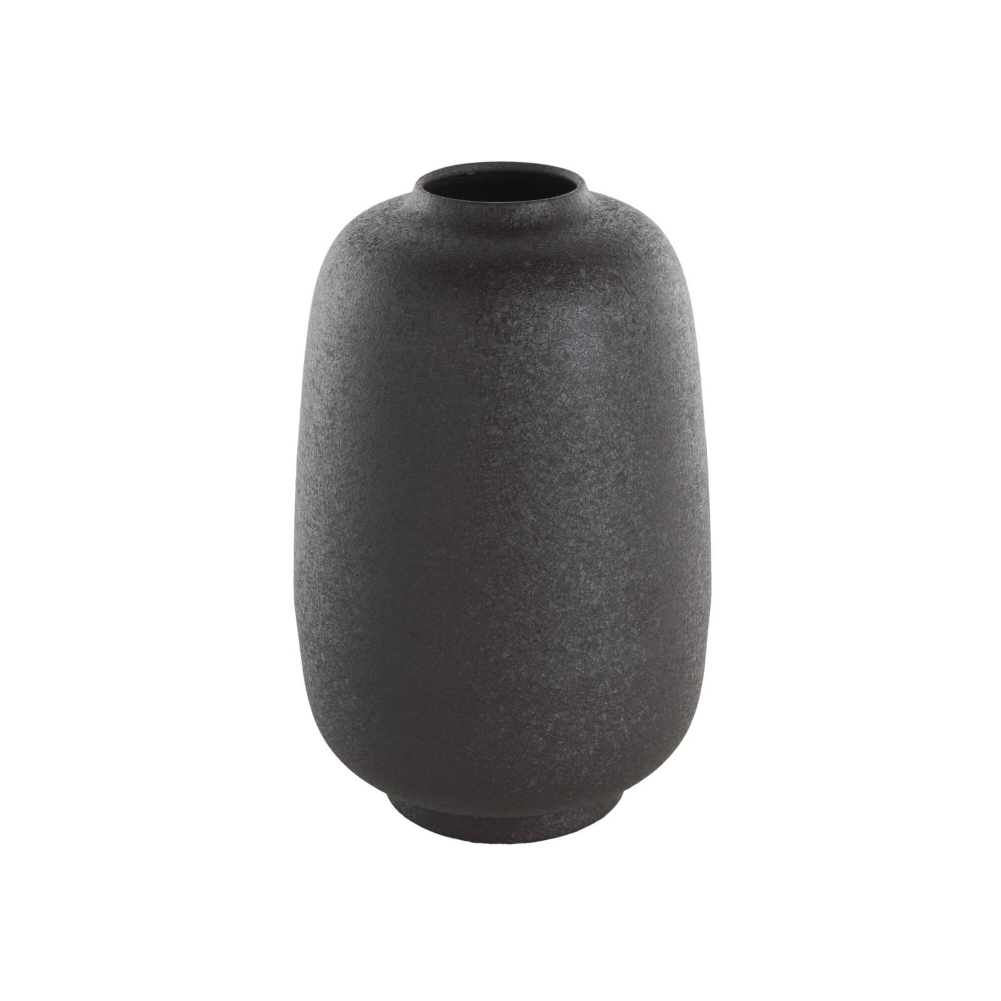 12" Black Textured Rounded Metal Vase